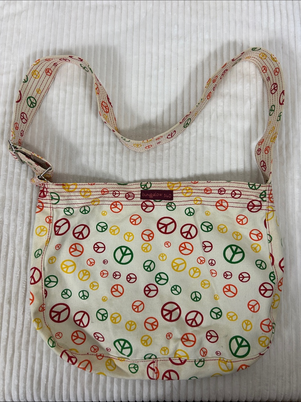 Bungalow 360 Peace Sign Canvas Crossbody shoulder Bag in Multi-Color
